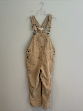 Storia Tan Corduroy Embroidered Y2k Smile Patch Overalls Size M